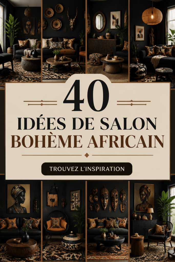 Salon bohème noir avec des textures et des accessoires élégants