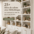 Salon chaleureux avec une bibliothèque intégrée, décoré avec soin.