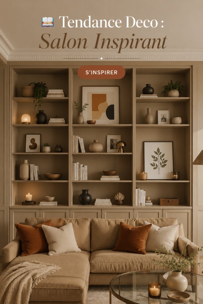 Salon moderne avec des touches chaleureuses et déco inspirante