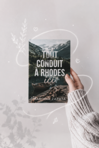 Couverture du livre 'All Rhodes Lead Here' de Mariana Zapata, représentant une scène romantique en Grèce.