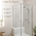 Douche compacte à la fois pratique et élégante aménagée dans une salle de bain moderne.
