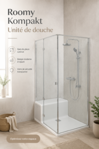 Douche compacte à la fois pratique et élégante aménagée dans une salle de bain moderne.