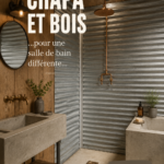 Salle de bain moderne avec des éléments en bois et une ambiance chaleureuse.