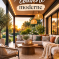 Exemple de terrasse couverte moderne avec mobilier stylé et végétation