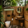 Salle de bain moderne avec des éléments écoresponsables et une attitude durable.