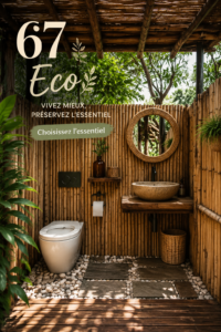 Salle de bain moderne avec des éléments écoresponsables et une attitude durable.