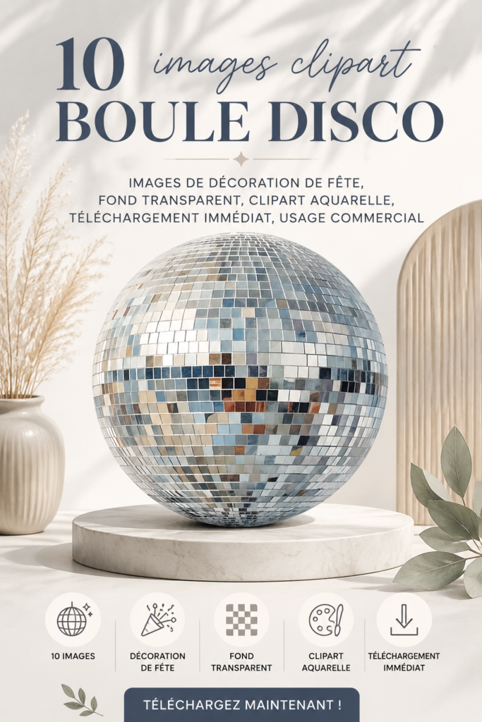 Boule disco colorée sur fond transparent, idéale pour des décorations de fête.