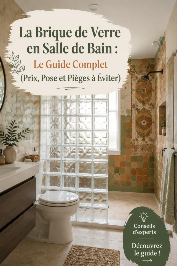 Salle de bain moderne avec des briques de verre apportant lumière et style.