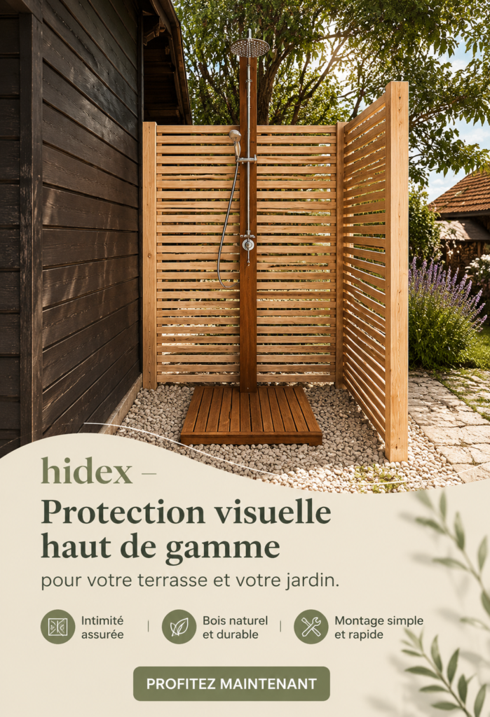 Brise-vue élégant entourant une terrasse en bois avec des plantes