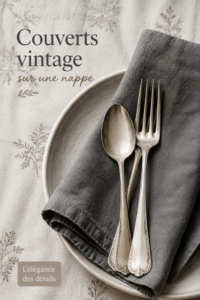 Couverts vintage élégamment disposés sur une nappe en lin