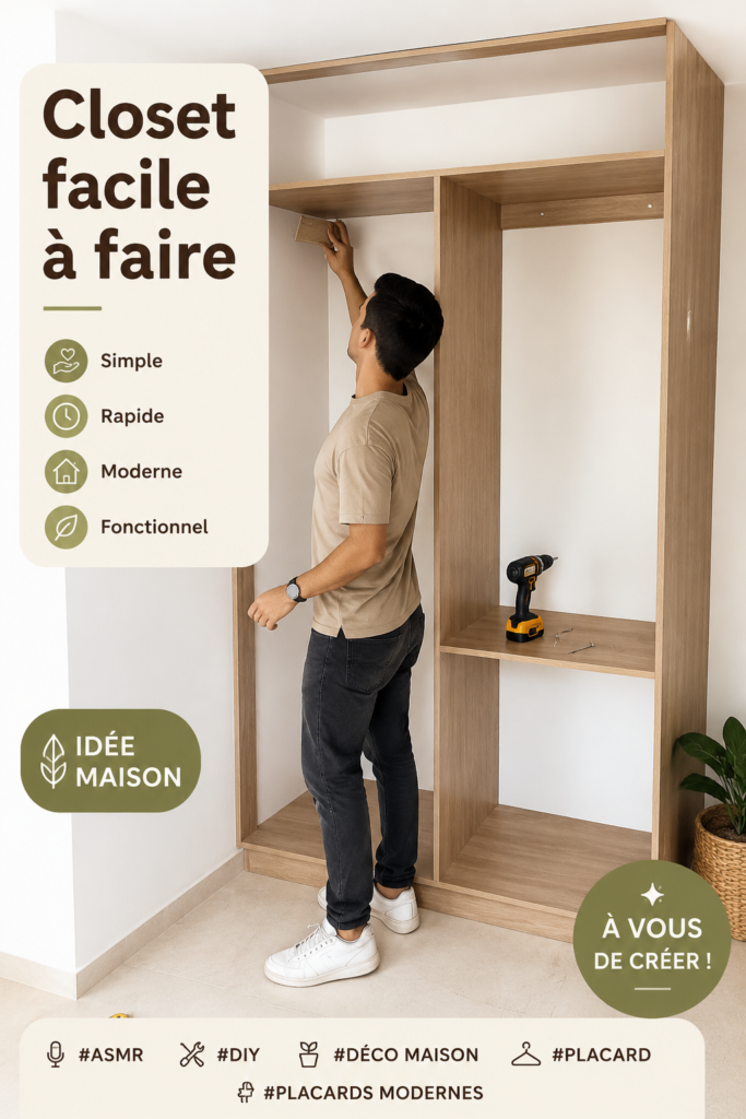 Un placard moderne bien agencé, alliant praticité et esthétisme.