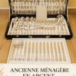 Service de cubertería en argent italienne élégante sur une table en bois