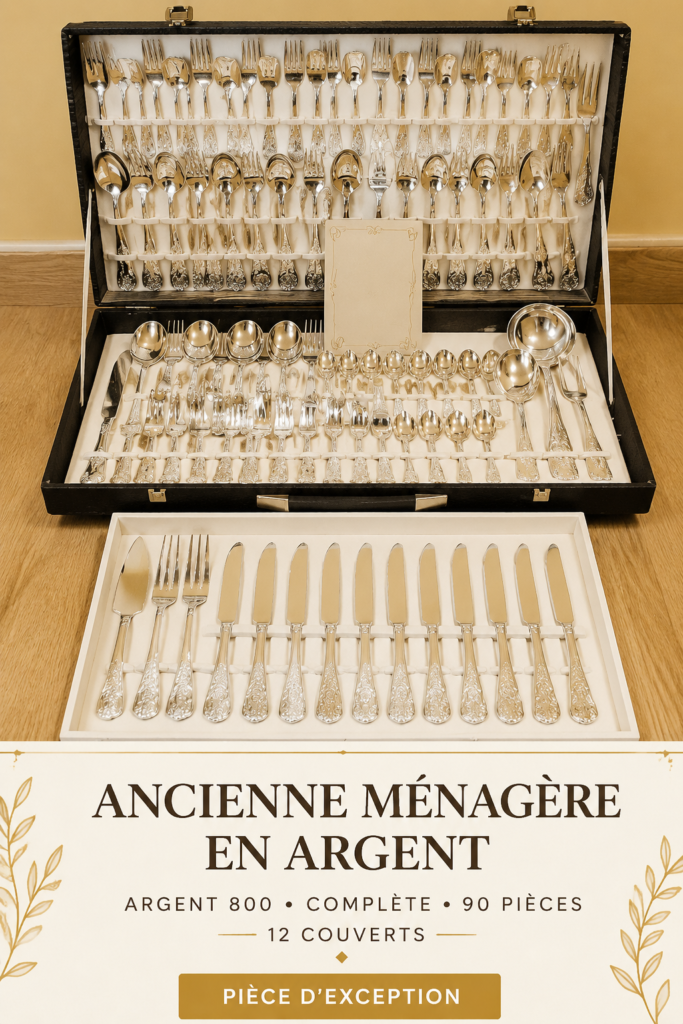 Service de cubertería en argent italienne élégante sur une table en bois
