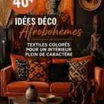 Espace de vie Afrobohème aux couleurs vibrantes et textiles variés.