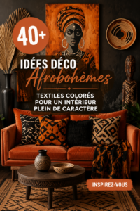Espace de vie Afrobohème aux couleurs vibrantes et textiles variés.