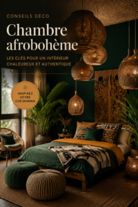 Chambre décorée dans un style afro-bohème avec des textiles colorés et des plantes