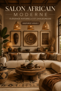 Un salon moderne avec des touches africaines chaleureuses