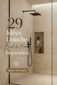 Douche inspirée par la mer avec des éléments naturels et des couleurs apaisantes.
