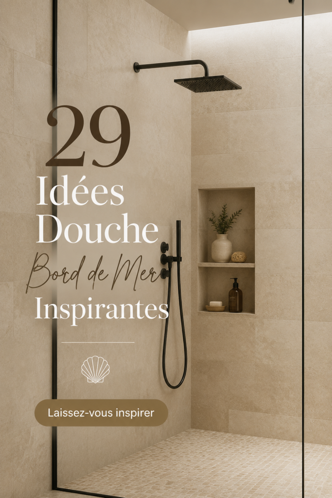 Douche inspirée par la mer avec des éléments naturels et des couleurs apaisantes.