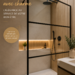 Une belle douche à l'italienne, moderne et chaleureuse.