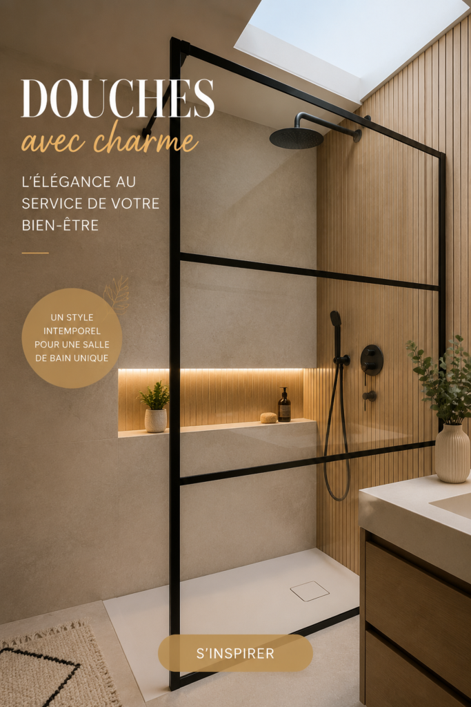 Une belle douche à l'italienne, moderne et chaleureuse.