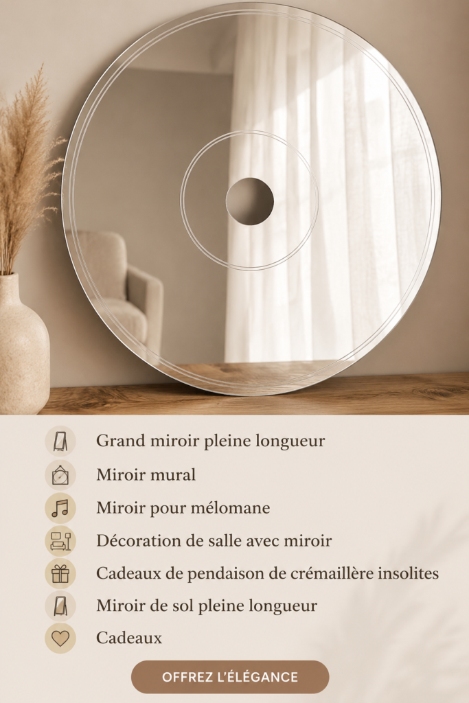 Un grand miroir pleine longueur dans un intérieur accueillant et lumineux, ajoutant une touche moderne à la décoration.