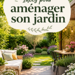 Un jardin bien aménagé avec des fleurs colorées et des meubles d'extérieur accueillants.