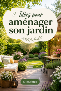 Un jardin bien aménagé avec des fleurs colorées et des meubles d'extérieur accueillants.