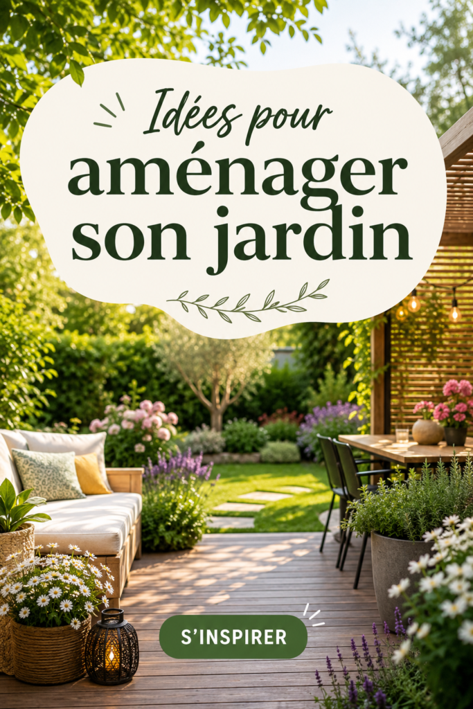 Un jardin bien aménagé avec des fleurs colorées et des meubles d'extérieur accueillants.