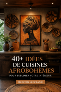 Cuisine afro-hybride avec mélange de couleurs vives et matériaux naturels.