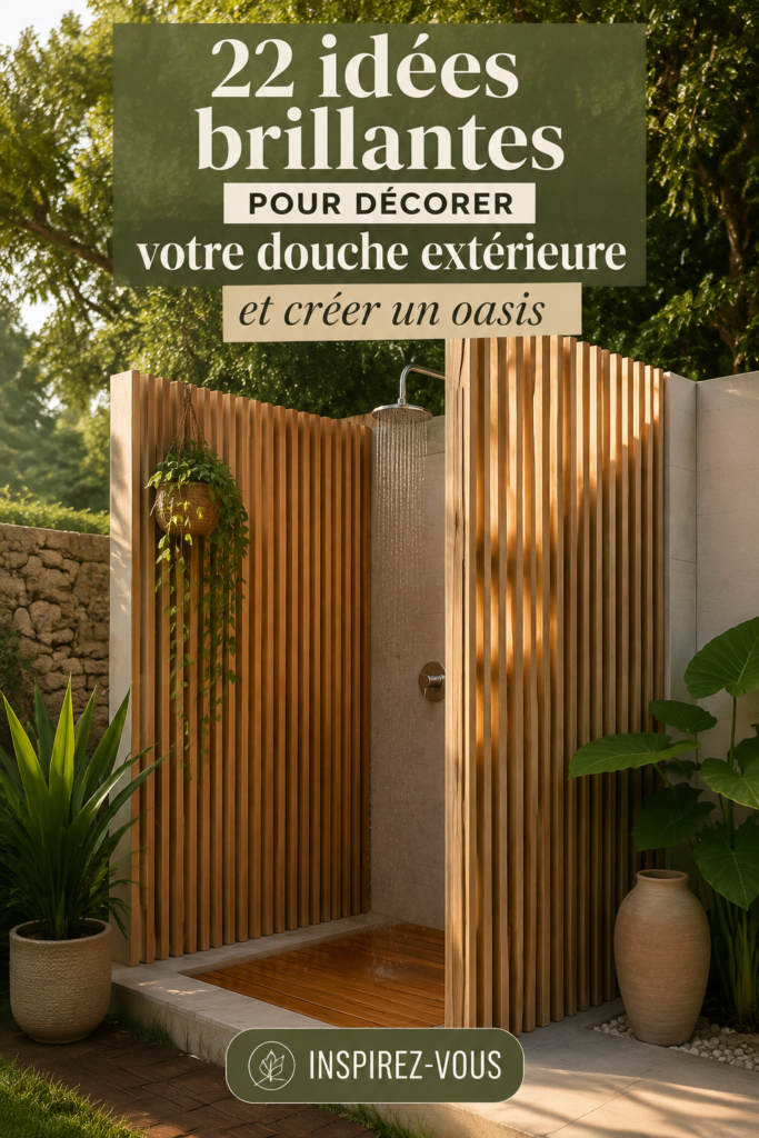 Douche extérieure décorée dans un jardin luxuriant