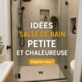 Petite salle de bain chic avec un éclairage doux et des touches de déco luxueuses.