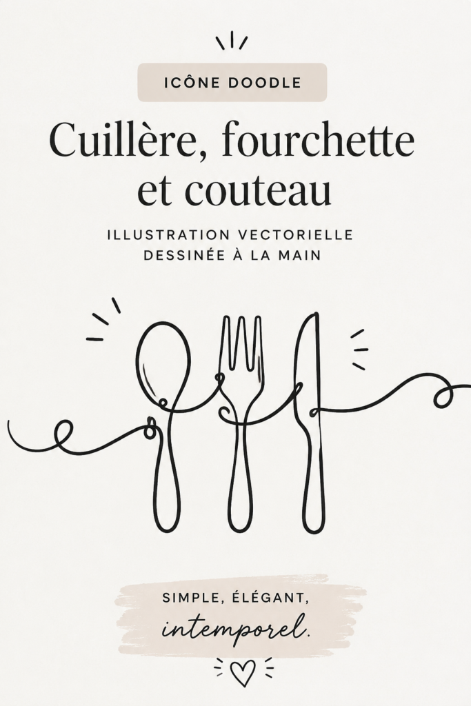 Illustration manuelle des couverts dessinés à la main