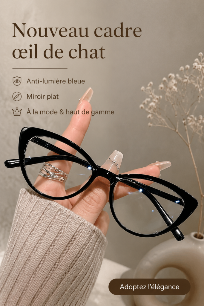 Paquet de lunettes œil de chat anti-lumière bleue sur une table en bois