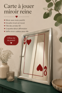 Un miroir décoratif avec des mots positifs dans un intérieur inspiré des années 90