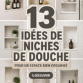 Niche de douche moderne avec des produits de bain bien rangés