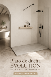 Un plateau de douche EVOLUTION au design moderne dans une salle de bain élégante.