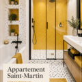 Salle de bain contemporaine à Paris avec des lignes épurées et un design élégant.