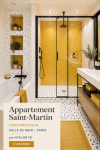 Salle de bain contemporaine à Paris avec des lignes épurées et un design élégant.