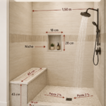 Salle de bain élégante avec des accessoires de luxe et des couleurs apaisantes.