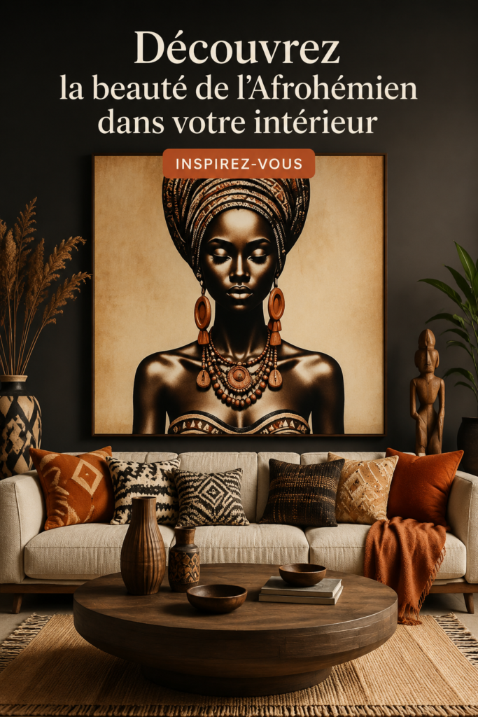 Un intérieur décoré dans un style Afro-hémien avec des couleurs vives et des motifs uniques.