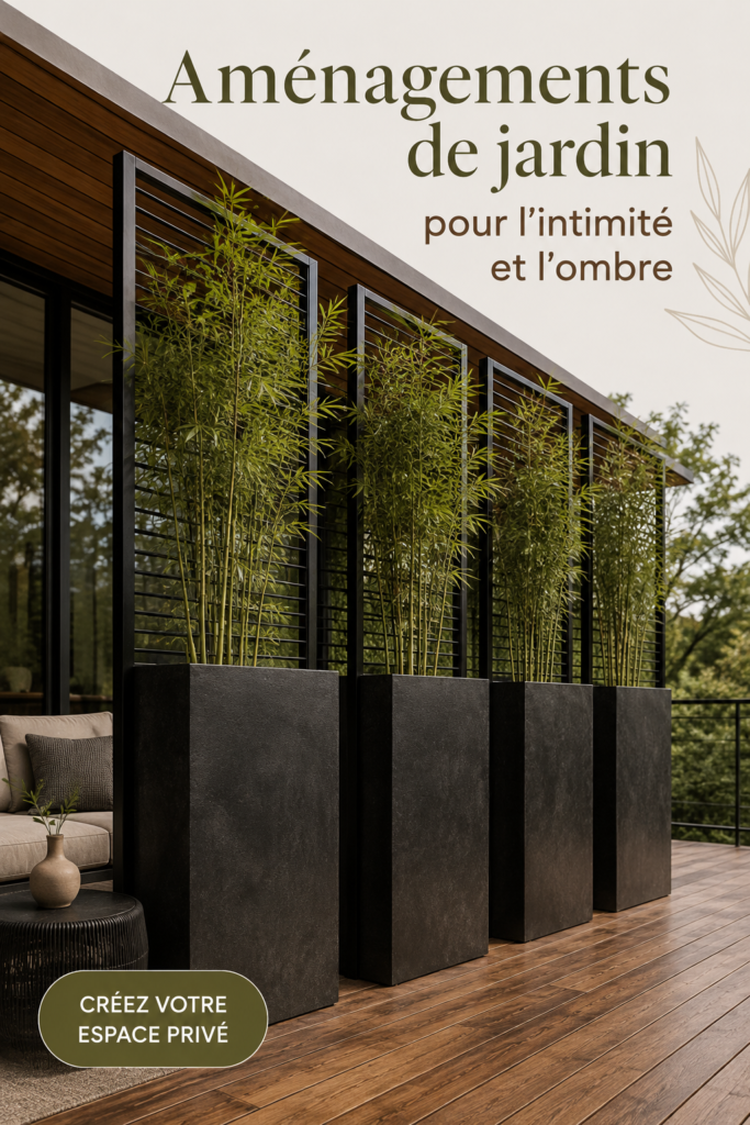 Jardin paisible avec des plantes offrant de l'ombre et une ambiance intime, parfait pour se détendre.