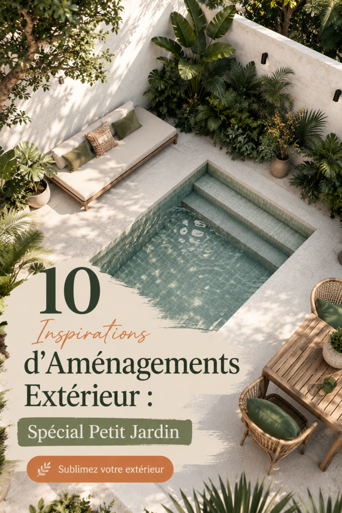 Un petit jardin aménagé avec goût, comprenant des plantes accueillantes et du mobilier confortable.