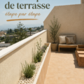 Terrasse bien aménagée avec mobilier confortable et plantes décoratives.
