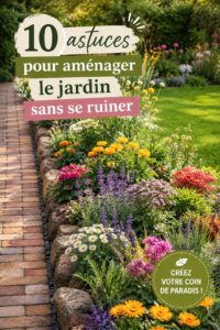 Un jardin bien aménagé avec des plantes variées et des décorations DIY accessibles.
