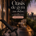 Balcon décoré avec des équipements de sport et un espace cosy