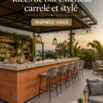 Bar extérieur en carrelage moderne dans un jardin accueillant