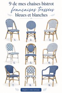 Chaises bistrot bleu et blanc élégamment disposées dans un intérieur lumineux