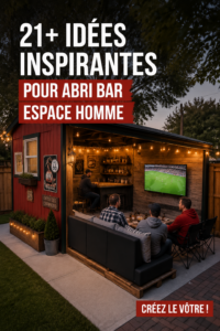 Un bar de jardin accueillant, aménagé avec des sièges confortables et des décorations chaleureuses.