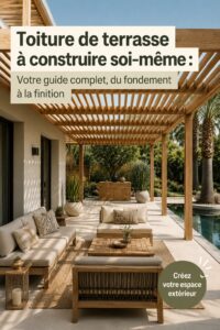 Femme construisant une terrasse couverte avec des matériaux naturels
